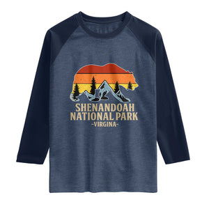 Shenandoah National Park Raglan Shirt Vintage Virginia Mountains Bear TS14 Heather Denim Navy Print Your Wear
