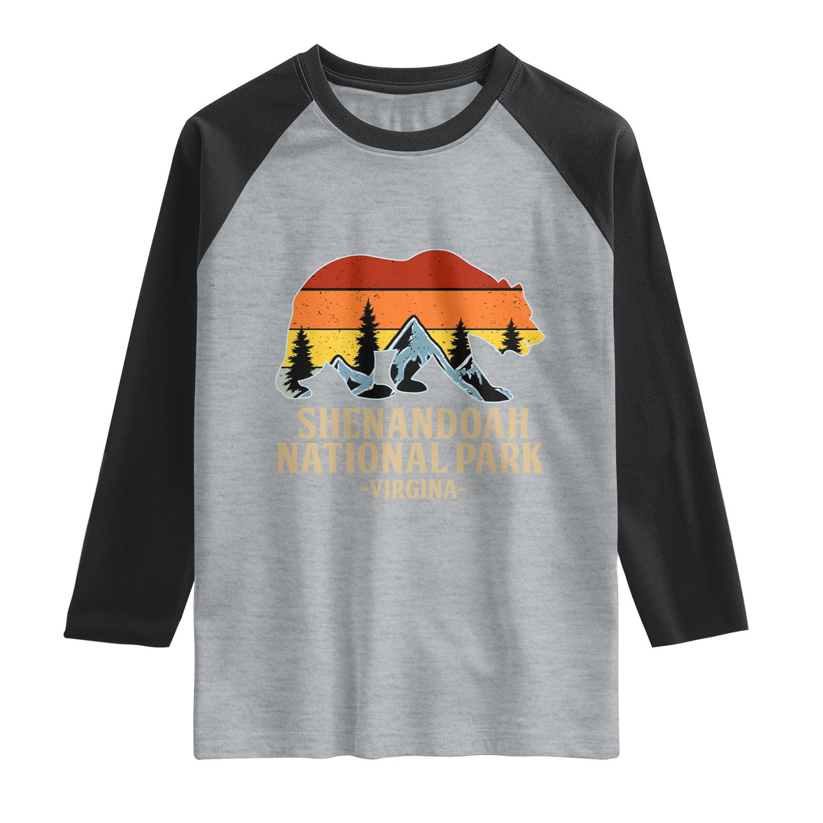 Shenandoah National Park Raglan Shirt Vintage Virginia Mountains Bear TS14 Heather Gray Black Print Your Wear