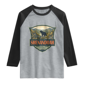 Shenandoah National Park Raglan Shirt Virginia Black Bear Mountain TS14 Heather Gray Black Print Your Wear