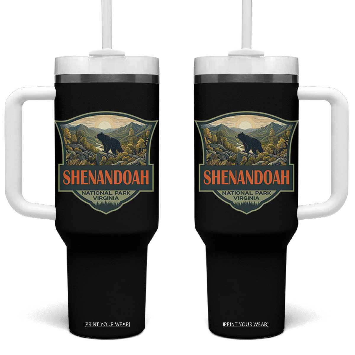 Shenandoah National Park Tumbler With Handle Virginia Black Bear Mountain TS14 One Size: 40 oz Black Print Your Wear