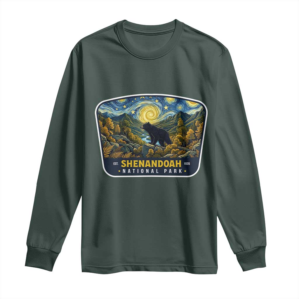 Shenandoah National Park Long Sleeve Shirt Starry Night Virginia Bear Mountain TS14 Dark Forest Green Print Your Wear