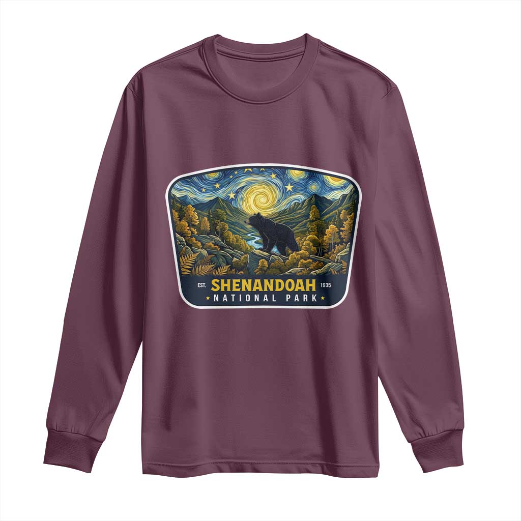 Shenandoah National Park Long Sleeve Shirt Starry Night Virginia Bear Mountain TS14 Maroon Print Your Wear
