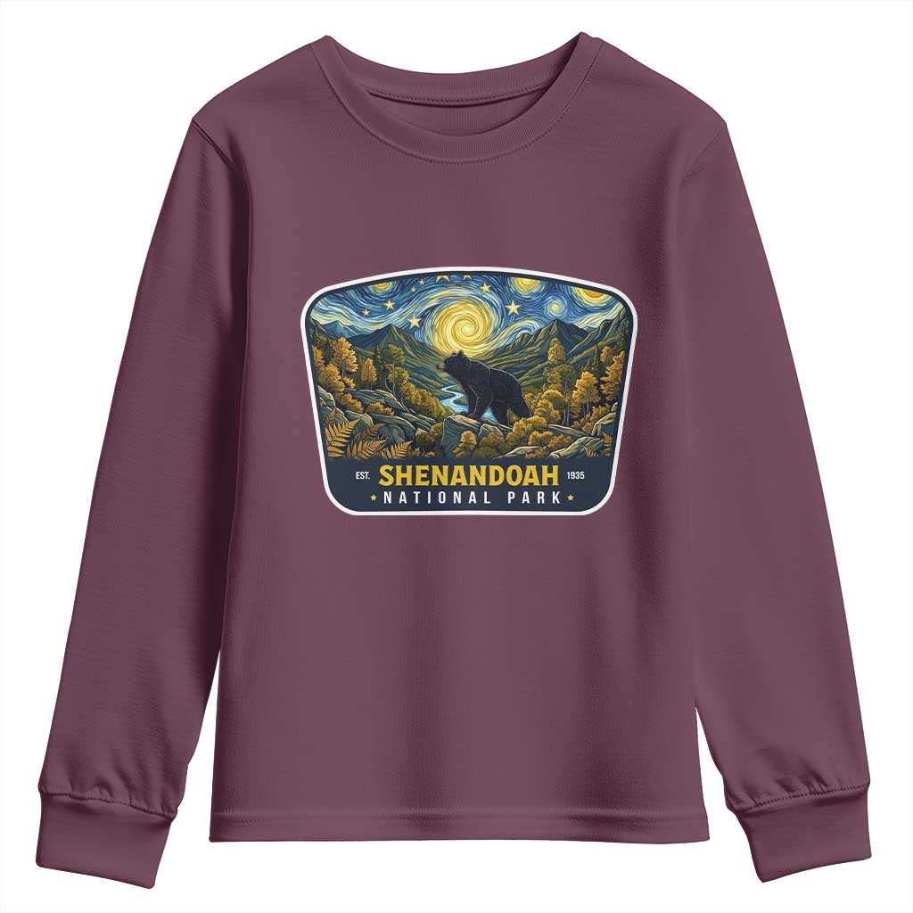 Shenandoah National Park Youth Sweatshirt Starry Night Virginia Bear Mountain TS14 Maroon Print Your Wear