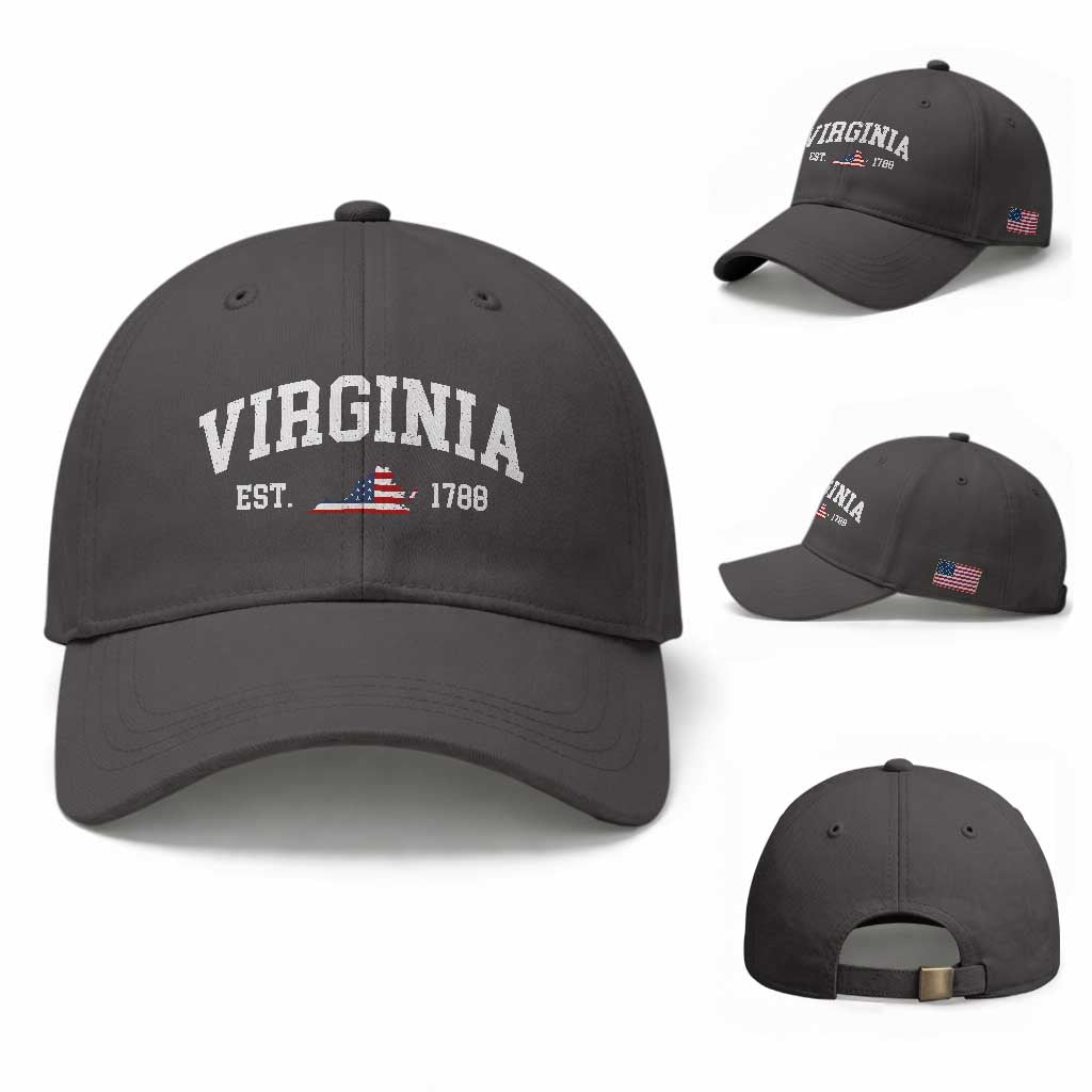 Virginia American Flag Map Baseball Cap State Travel Souvenir TS14 Baseball Cap Universal Fit Dark Gray Print Your Wear