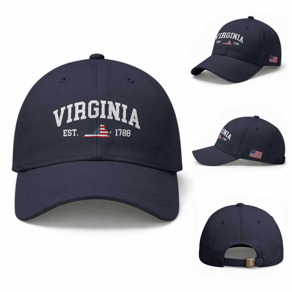 Virginia American Flag Map Baseball Cap State Travel Souvenir TS14 Baseball Cap Universal Fit Navy Print Your Wear