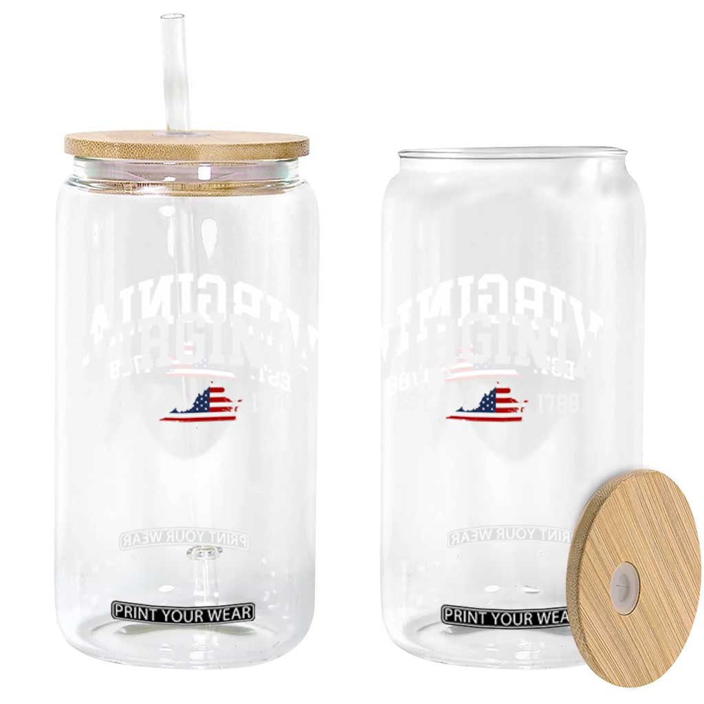 Virginia American Flag Map Glass Can State Travel Souvenir TS14 Print Your Wear