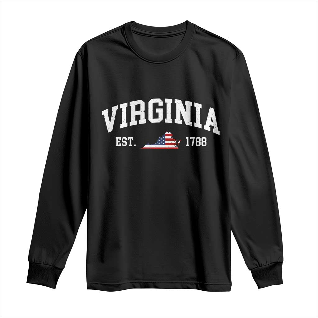 Virginia American Flag Map Long Sleeve Shirt State Travel Souvenir TS14 Black Print Your Wear