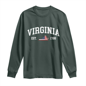 Virginia American Flag Map Long Sleeve Shirt State Travel Souvenir TS14 Dark Forest Green Print Your Wear