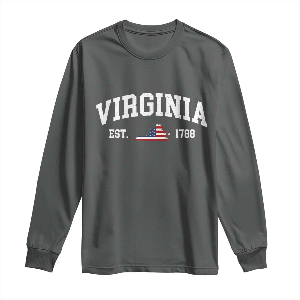 Virginia American Flag Map Long Sleeve Shirt State Travel Souvenir TS14 Dark Heather Print Your Wear