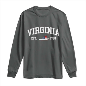 Virginia American Flag Map Long Sleeve Shirt State Travel Souvenir TS14 Dark Heather Print Your Wear