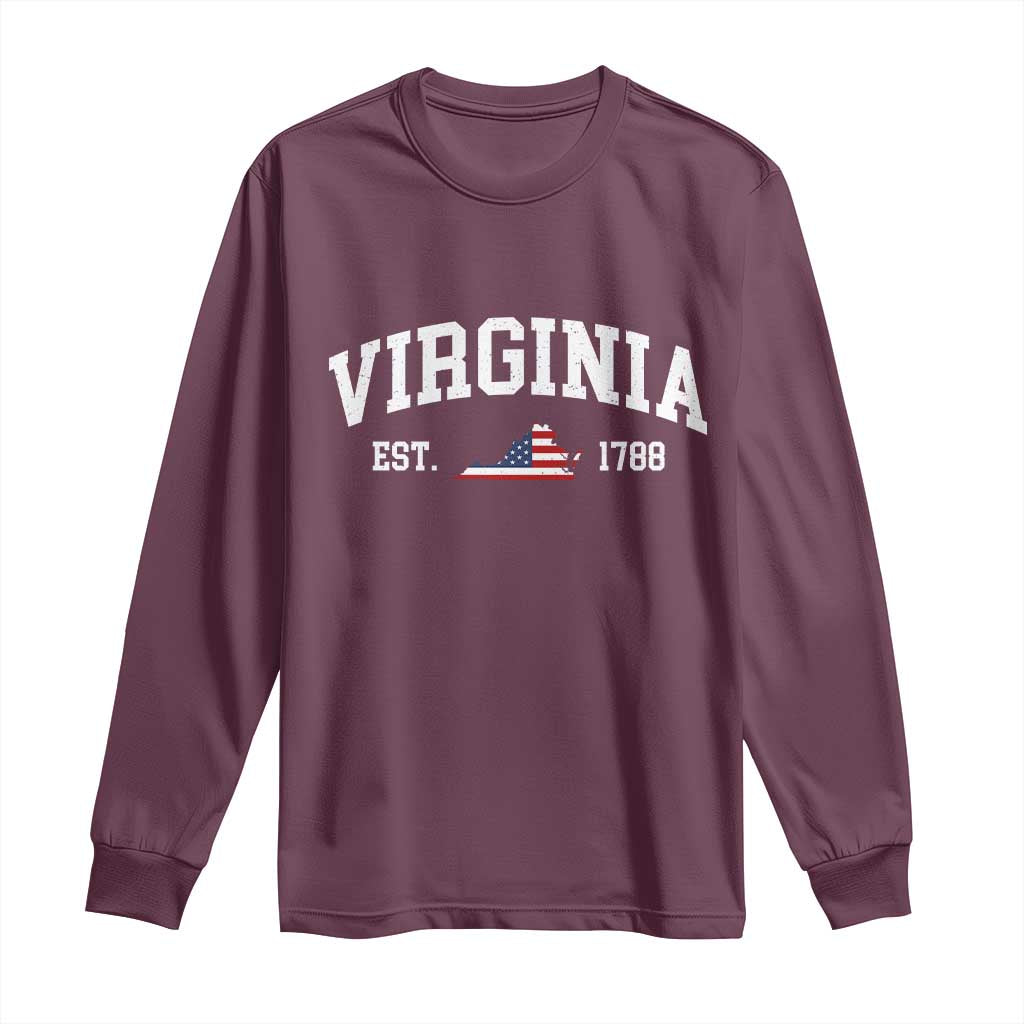 Virginia American Flag Map Long Sleeve Shirt State Travel Souvenir TS14 Maroon Print Your Wear