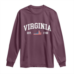 Virginia American Flag Map Long Sleeve Shirt State Travel Souvenir TS14 Maroon Print Your Wear
