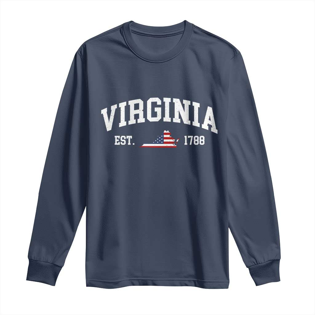 Virginia American Flag Map Long Sleeve Shirt State Travel Souvenir TS14 Navy Print Your Wear