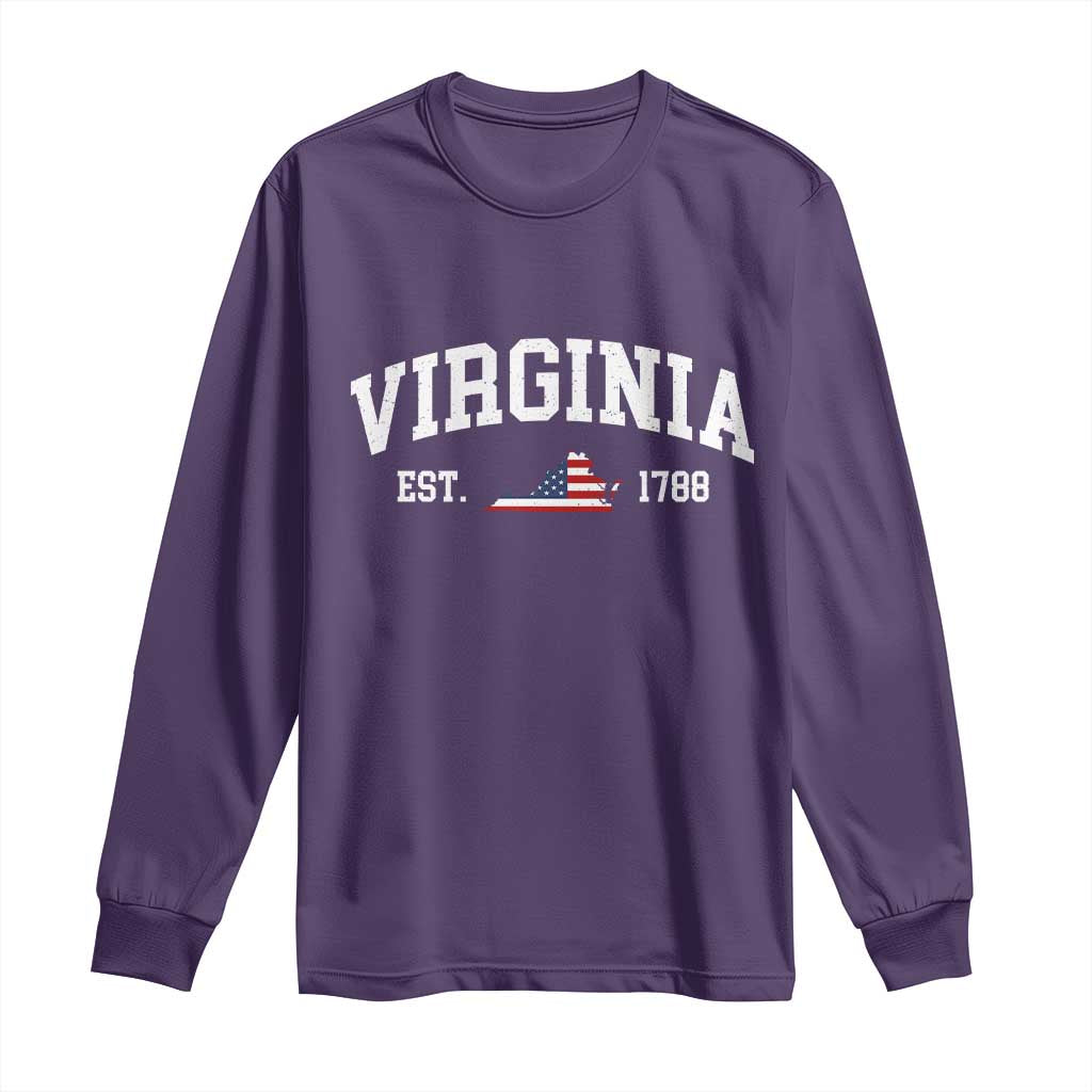 Virginia American Flag Map Long Sleeve Shirt State Travel Souvenir TS14 Purple Print Your Wear
