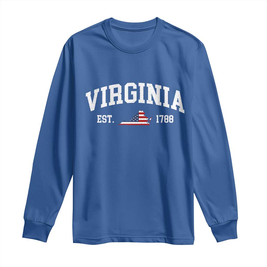 Virginia American Flag Map Long Sleeve Shirt State Travel Souvenir TS14 Royal Blue Print Your Wear