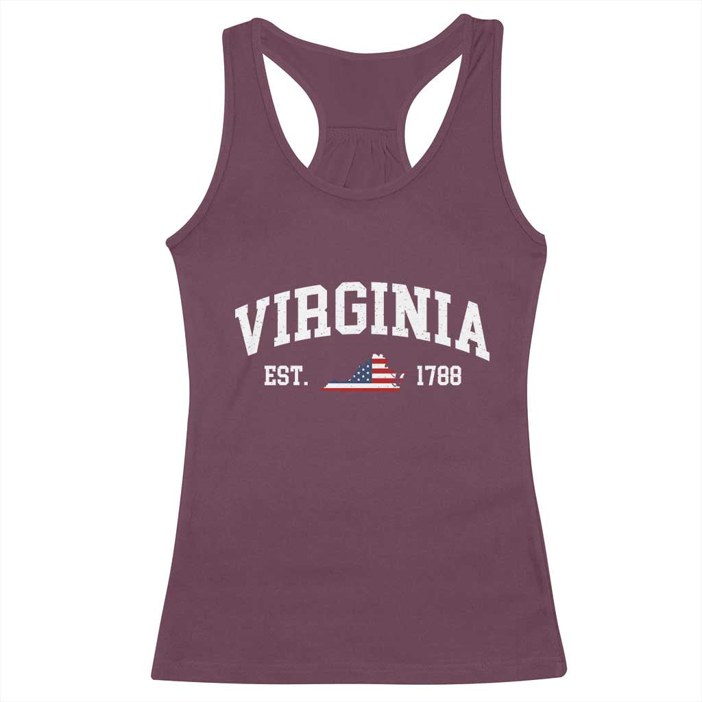 Virginia American Flag Map Racerback Tank Top State Travel Souvenir TS14 Maroon Print Your Wear