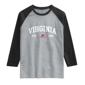 Virginia American Flag Map Raglan Shirt State Travel Souvenir TS14 Heather Gray Black Print Your Wear