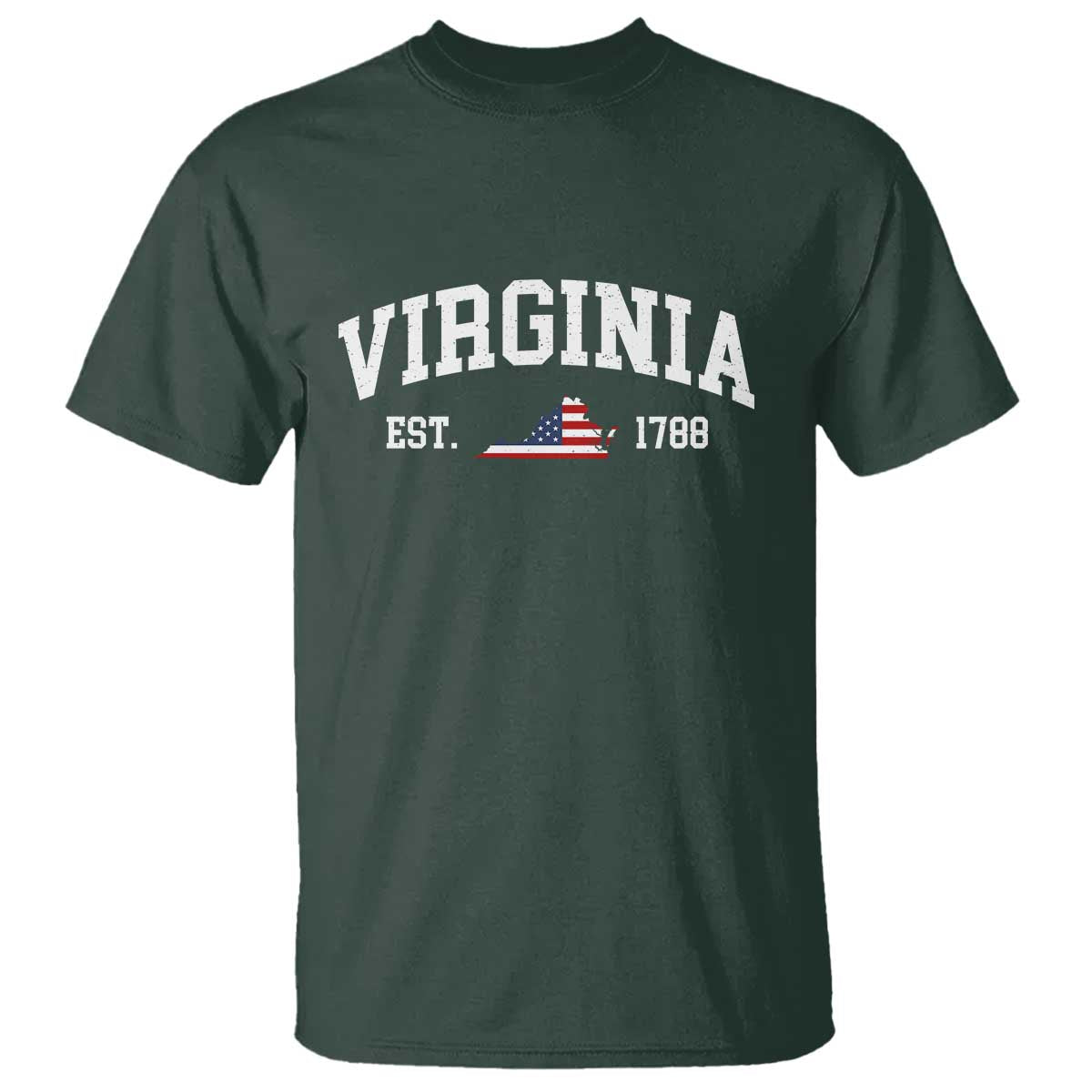 Virginia American Flag Map T Shirt State Travel Souvenir TS14 Dark Forest Green Print Your Wear
