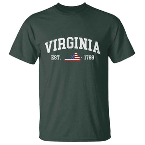 Virginia American Flag Map T Shirt State Travel Souvenir TS14 Dark Forest Green Print Your Wear