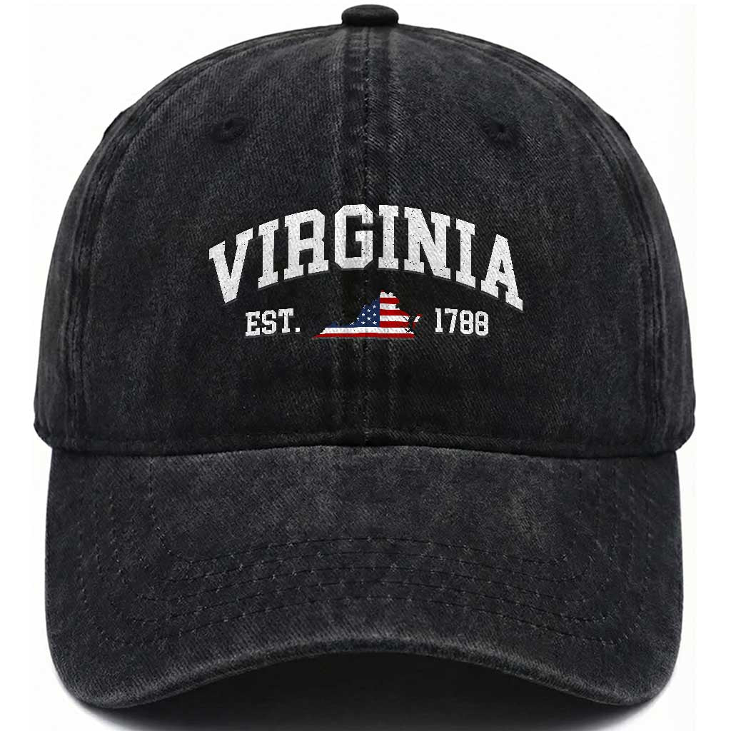 Virginia American Flag Map Washed Cotton Baseball Cap State Travel Souvenir TS14 Print Your Wear