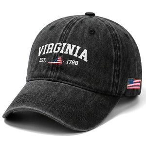 Virginia American Flag Map Washed Cotton Baseball Cap State Travel Souvenir TS14 Print Your Wear