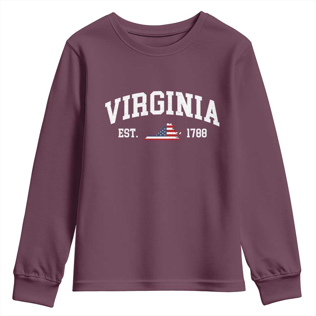 Virginia American Flag Map Youth Sweatshirt State Travel Souvenir TS14 Maroon Print Your Wear