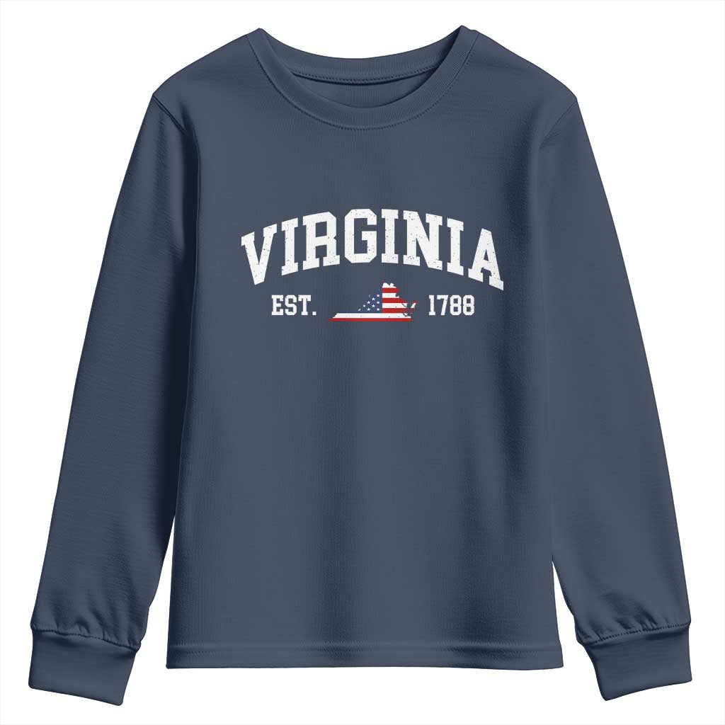 Virginia American Flag Map Youth Sweatshirt State Travel Souvenir TS14 Navy Print Your Wear