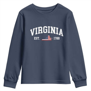 Virginia American Flag Map Youth Sweatshirt State Travel Souvenir TS14 Navy Print Your Wear