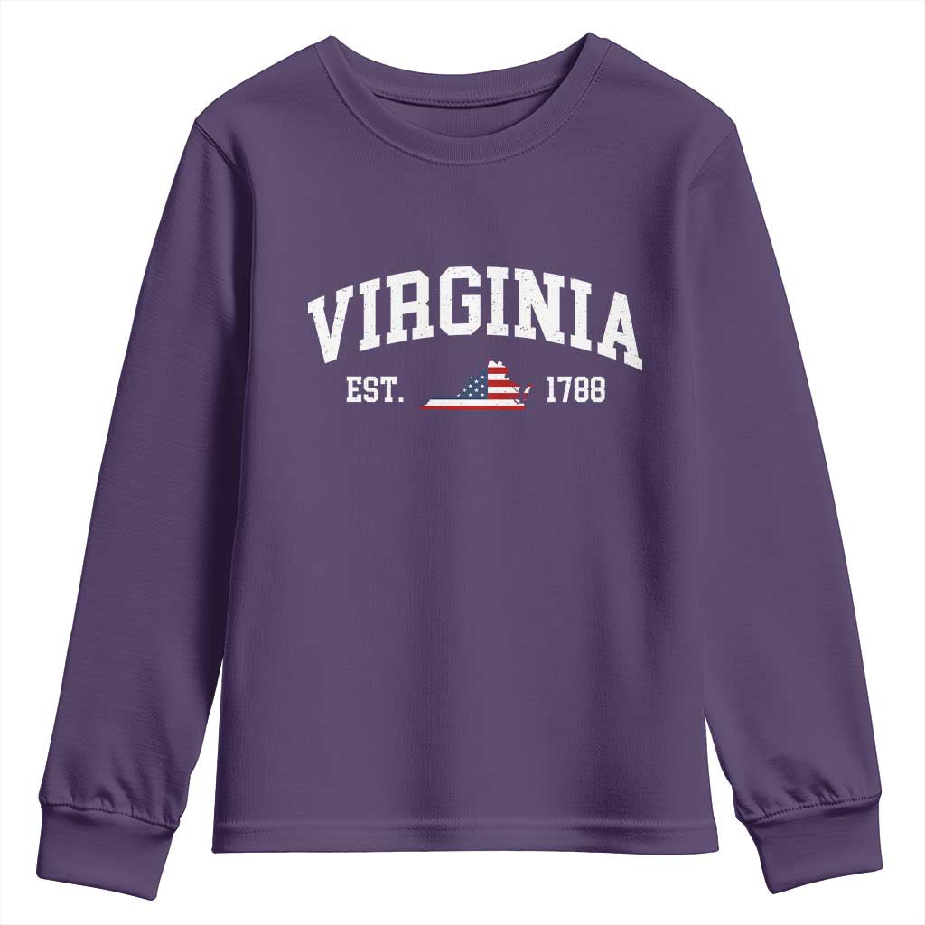 Virginia American Flag Map Youth Sweatshirt State Travel Souvenir TS14 Purple Print Your Wear