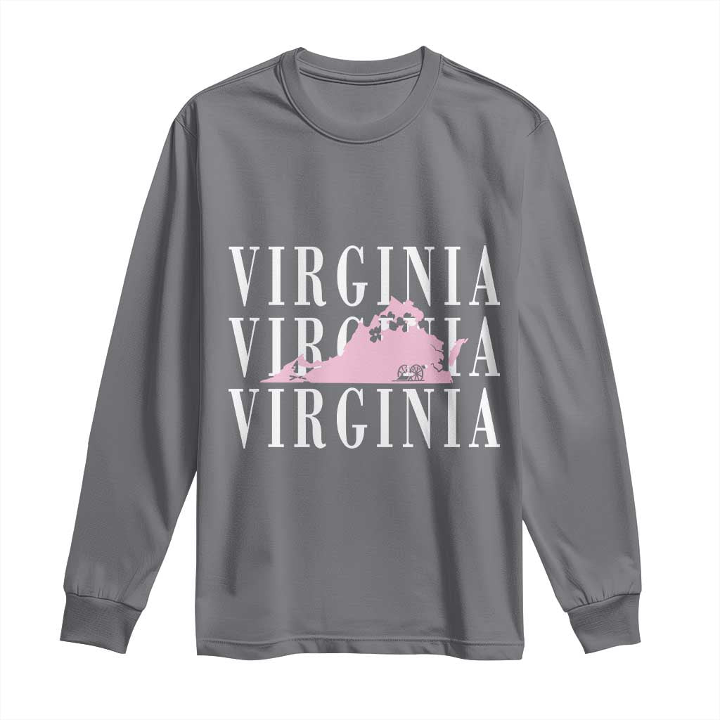 Virginia State Map Long Sleeve Shirt East Coast State Pride Travel Gift TS14 Charcoal Print Your Wear