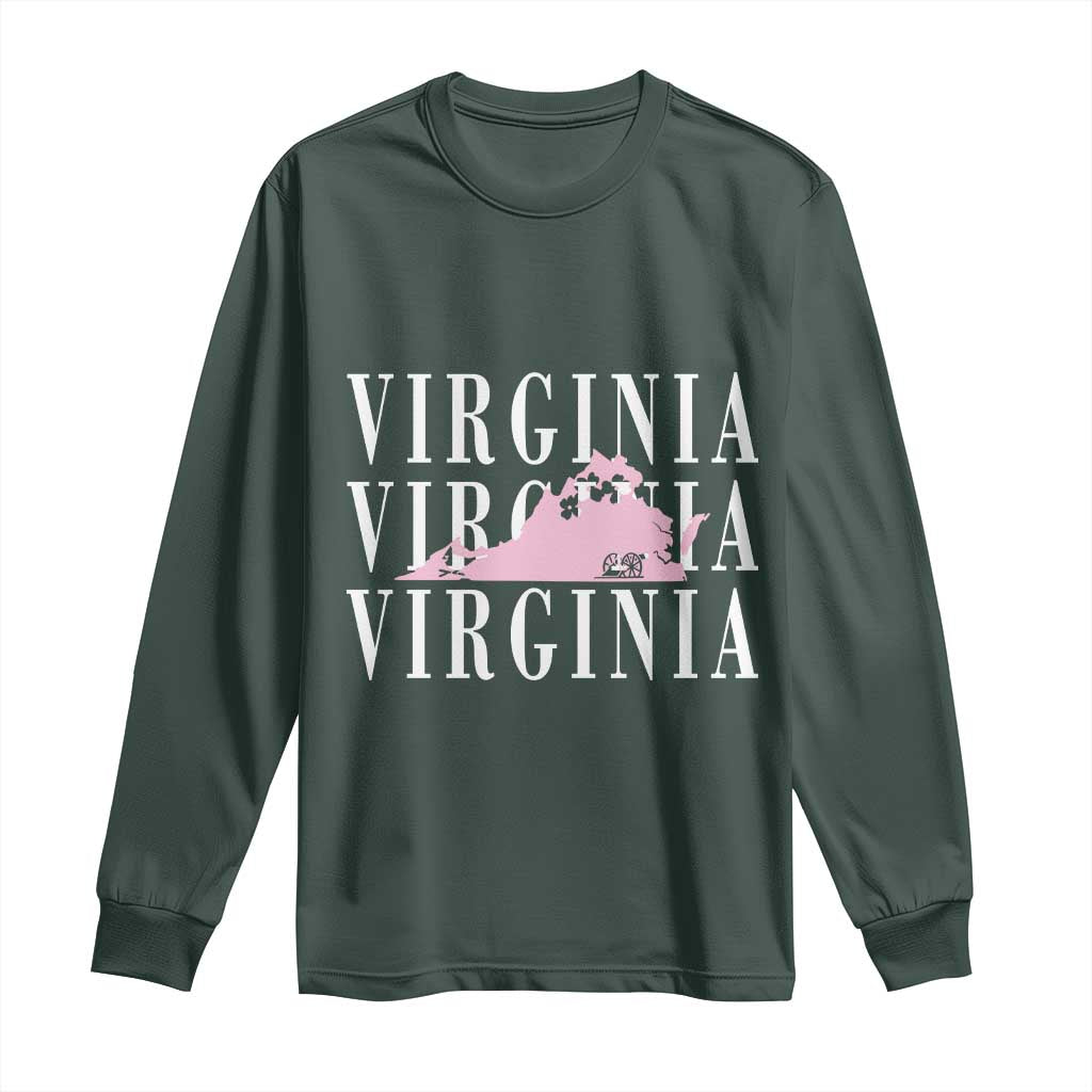 Virginia State Map Long Sleeve Shirt East Coast State Pride Travel Gift TS14 Dark Forest Green Print Your Wear