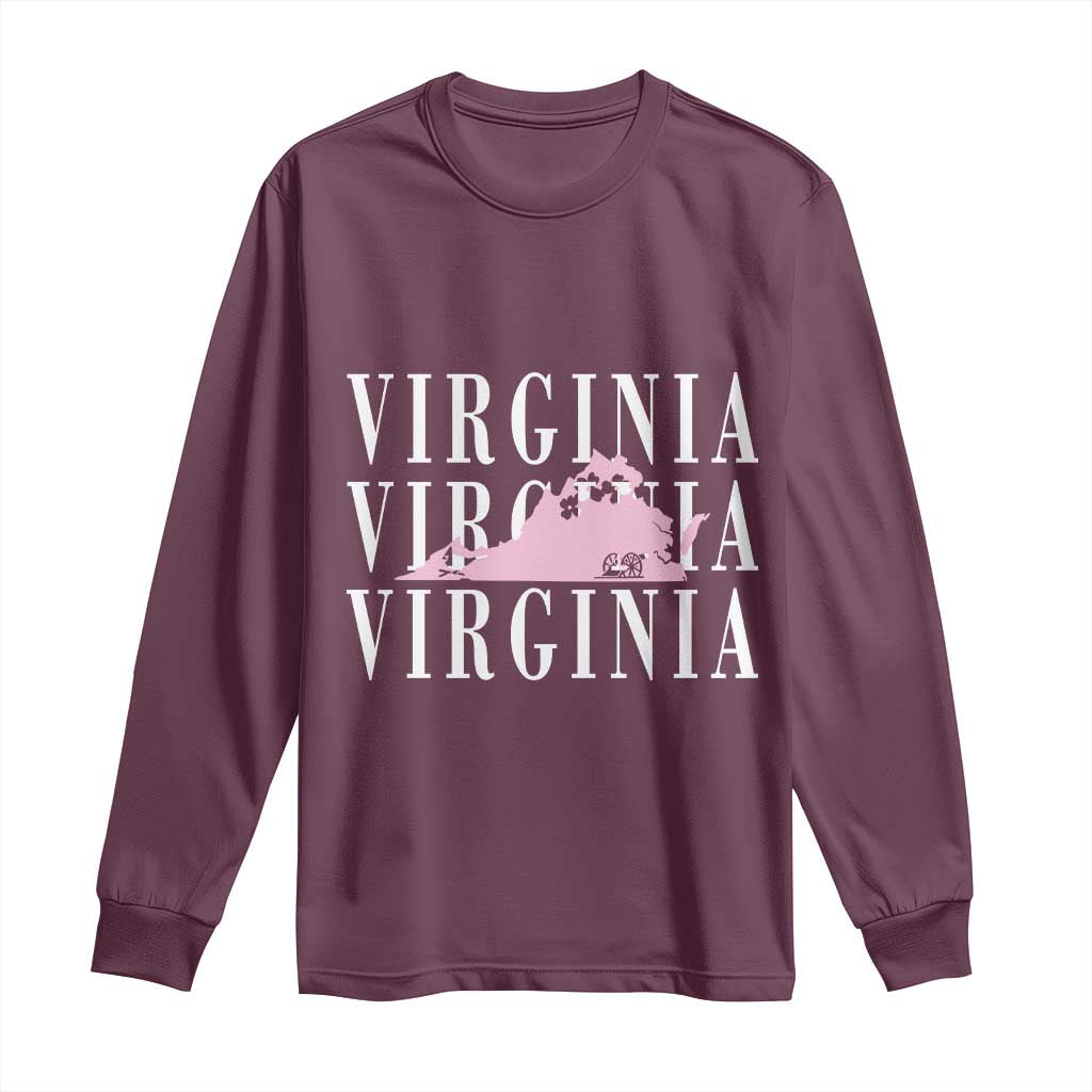 Virginia State Map Long Sleeve Shirt East Coast State Pride Travel Gift TS14 Maroon Print Your Wear