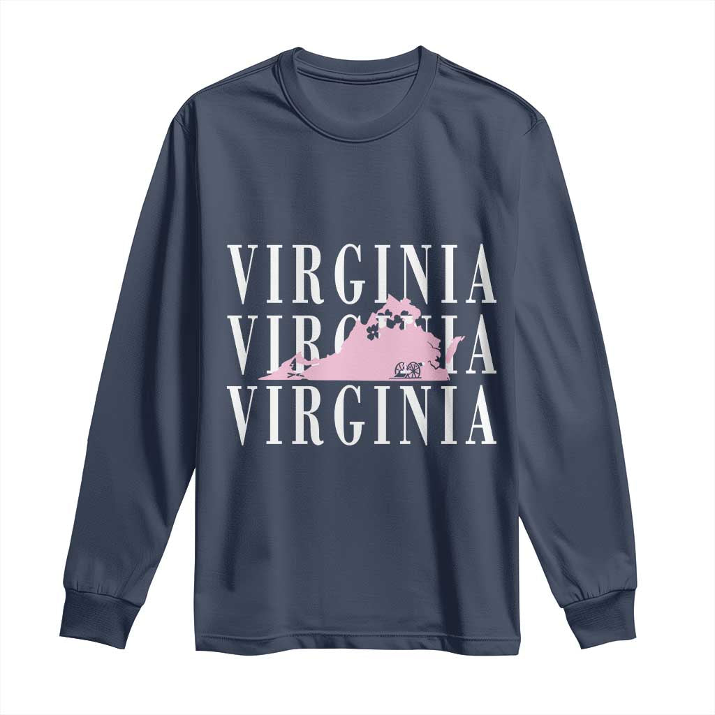Virginia State Map Long Sleeve Shirt East Coast State Pride Travel Gift TS14 Navy Print Your Wear