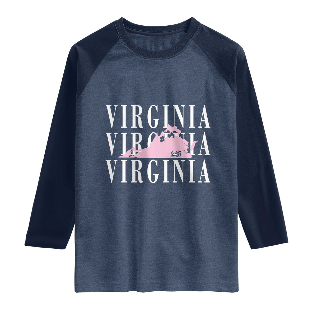 Virginia State Map Raglan Shirt East Coast State Pride Travel Gift TS14 Heather Denim Navy Print Your Wear