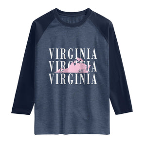 Virginia State Map Raglan Shirt East Coast State Pride Travel Gift TS14 Heather Denim Navy Print Your Wear