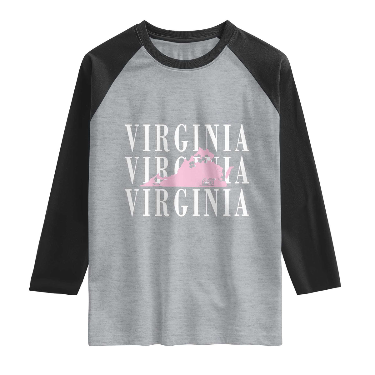 Virginia State Map Raglan Shirt East Coast State Pride Travel Gift TS14 Heather Gray Black Print Your Wear