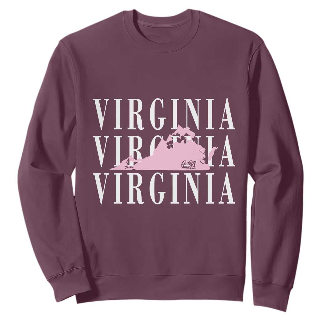 Virginia State Map Sweatshirt East Coast State Pride Travel Gift TS14 Maroon Print Your Wear