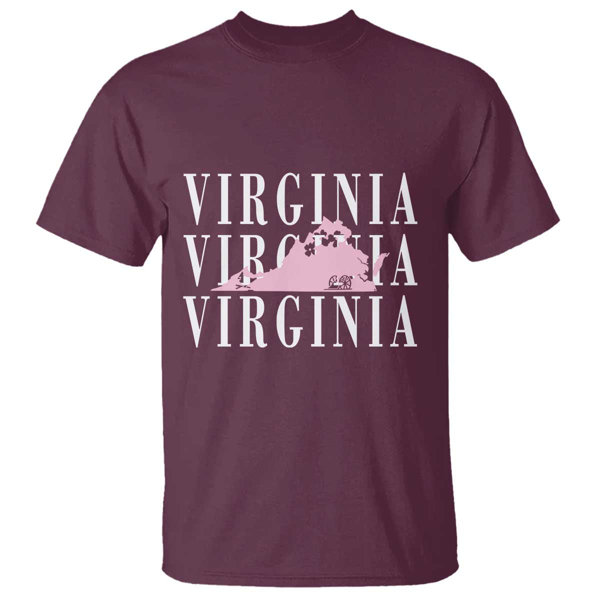 Virginia State Map T Shirt East Coast State Pride Travel Gift TS14 Maroon Print Your Wear