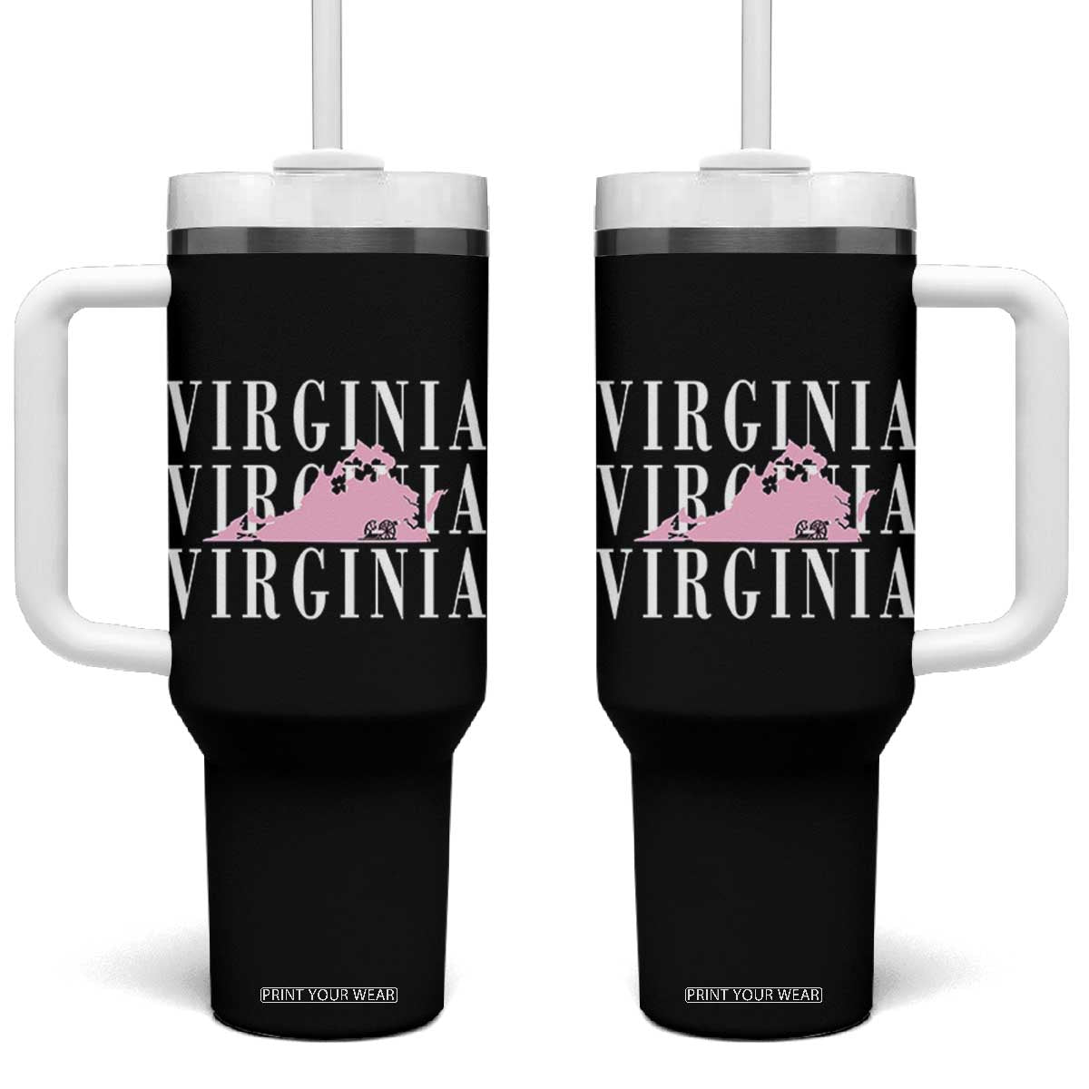 Virginia State Map Tumbler With Handle East Coast State Pride Travel Gift TS14 One Size: 40 oz Black Print Your Wear