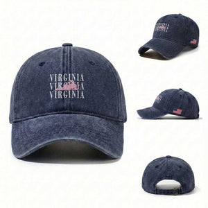 Virginia State Map Washed Cotton Baseball Cap East Coast State Pride Travel Gift TS14 Washed Cap Universal Fit Navy Print Your Wear