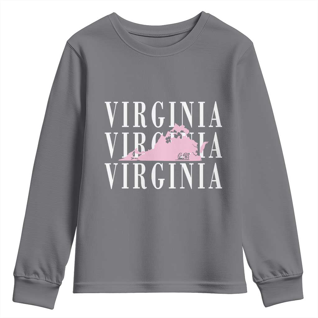Virginia State Map Youth Sweatshirt East Coast State Pride Travel Gift TS14 Charcoal Print Your Wear