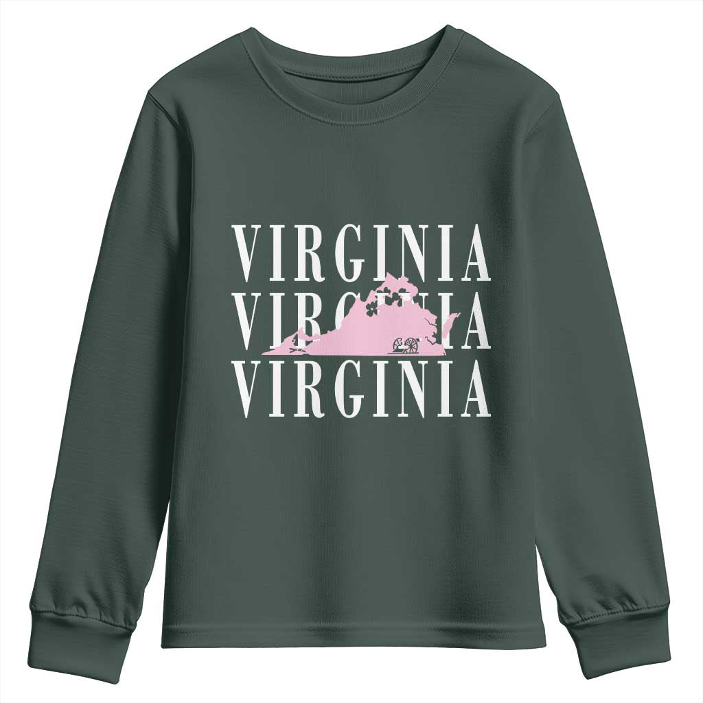 Virginia State Map Youth Sweatshirt East Coast State Pride Travel Gift TS14 Dark Forest Green Print Your Wear