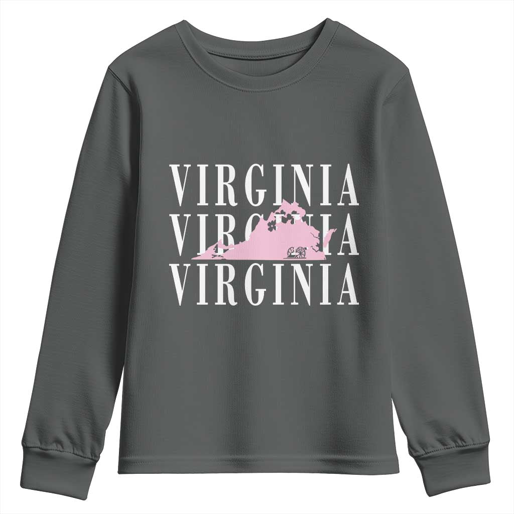 Virginia State Map Youth Sweatshirt East Coast State Pride Travel Gift TS14 Dark Heather Print Your Wear