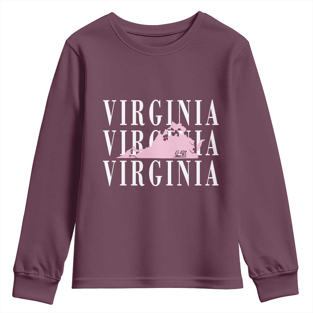 Virginia State Map Youth Sweatshirt East Coast State Pride Travel Gift TS14 Maroon Print Your Wear