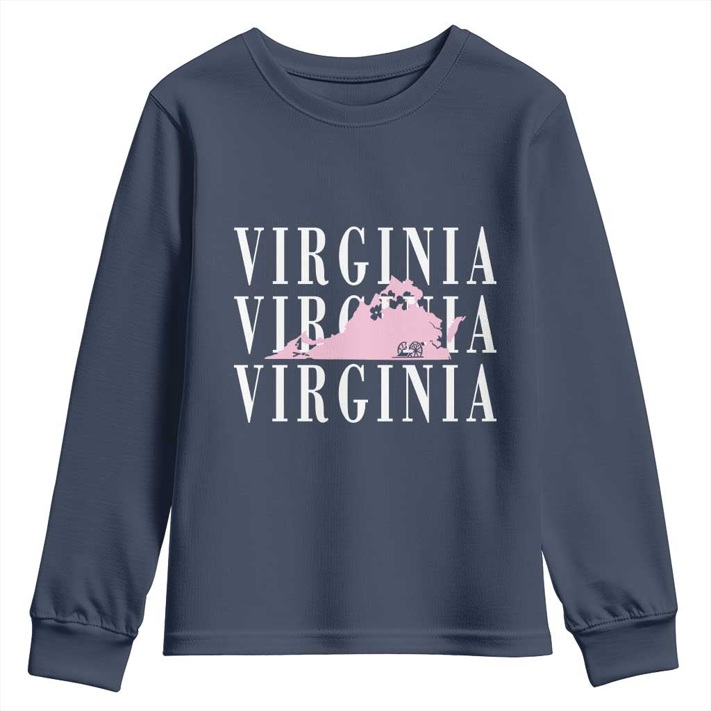 Virginia State Map Youth Sweatshirt East Coast State Pride Travel Gift TS14 Navy Print Your Wear