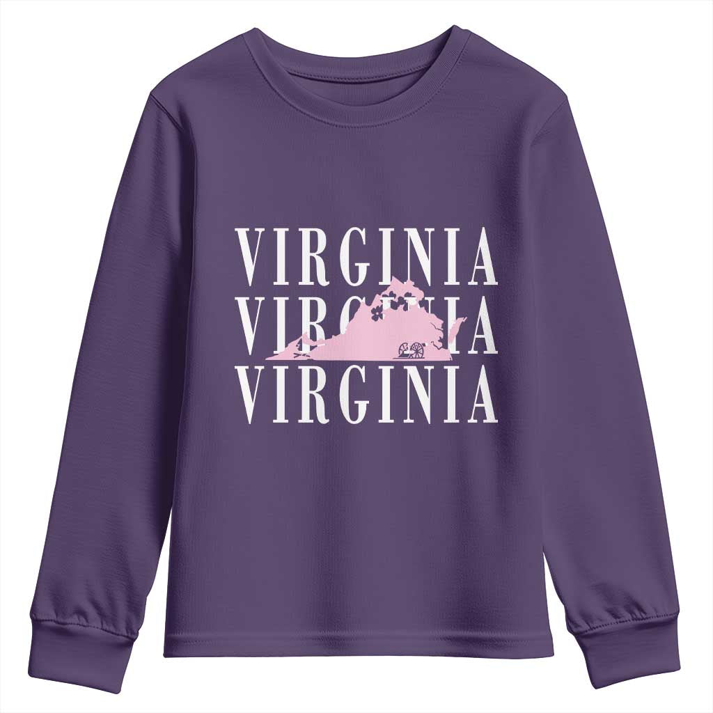 Virginia State Map Youth Sweatshirt East Coast State Pride Travel Gift TS14 Purple Print Your Wear