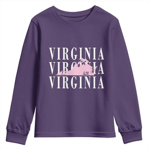 Virginia State Map Youth Sweatshirt East Coast State Pride Travel Gift TS14 Purple Print Your Wear