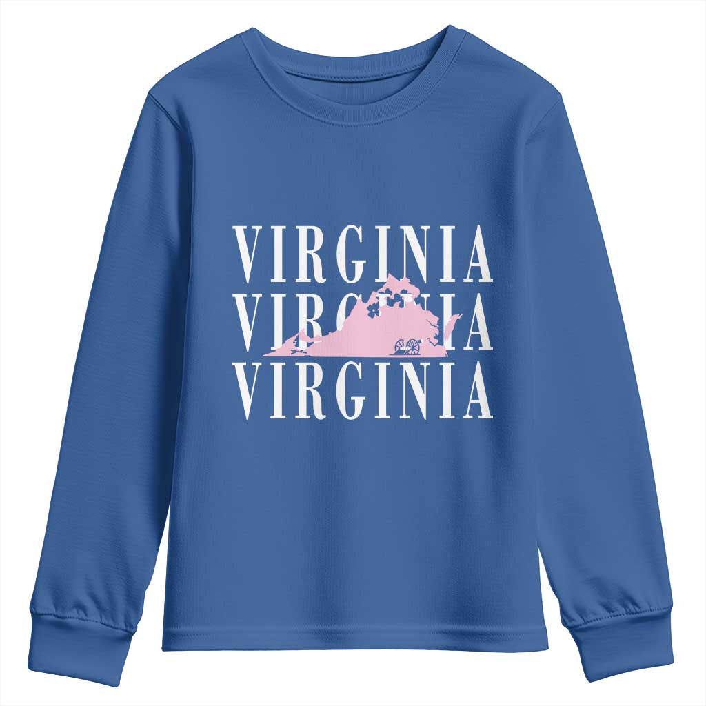 Virginia State Map Youth Sweatshirt East Coast State Pride Travel Gift TS14 Royal Blue Print Your Wear