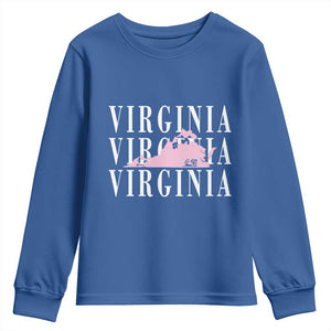 Virginia State Map Youth Sweatshirt East Coast State Pride Travel Gift TS14 Royal Blue Print Your Wear
