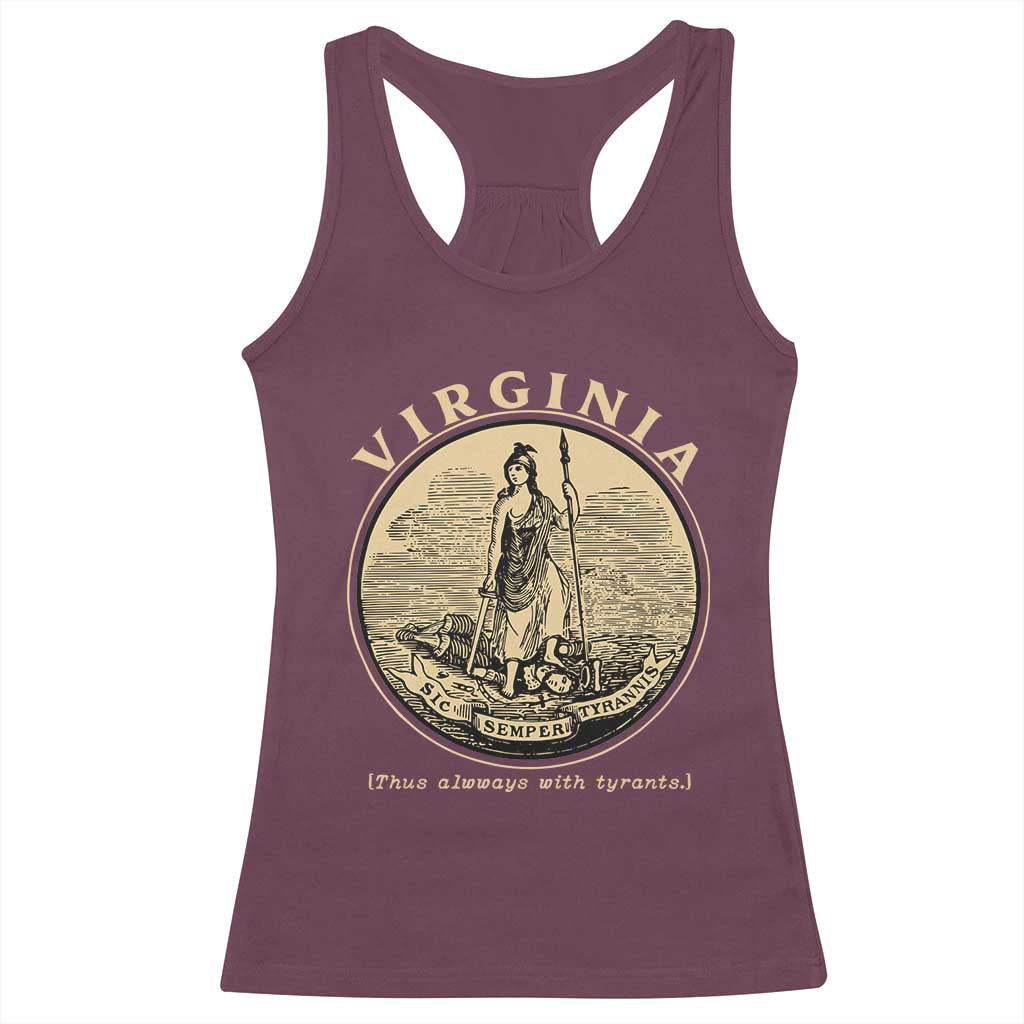 Vintage Virginia Motto Sic Semper Tyrannis Racerback Tank Top TS14 Maroon Print Your Wear